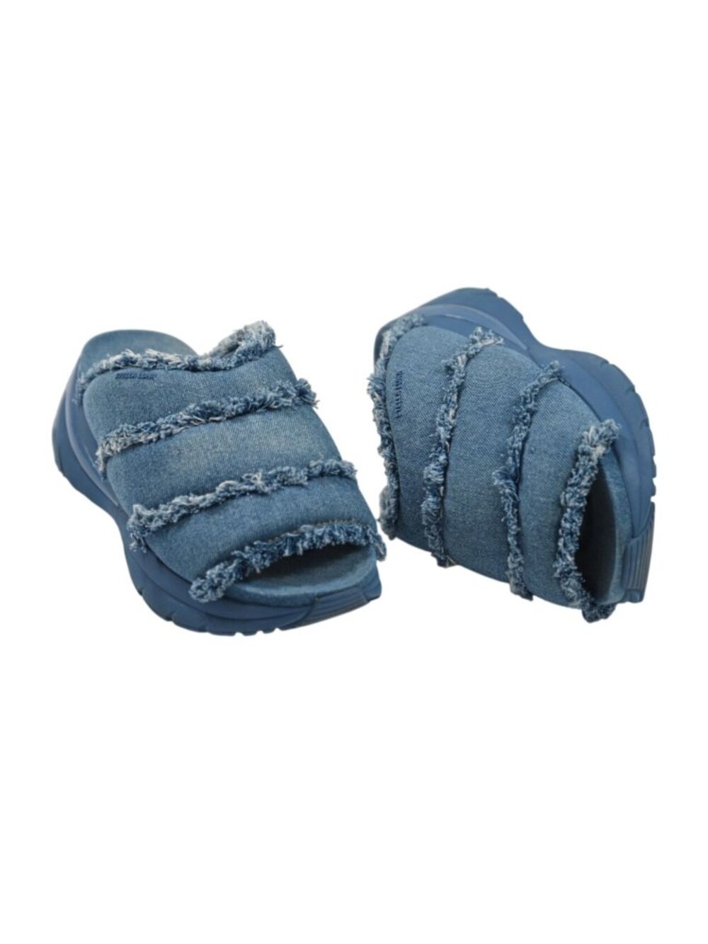 Stella Luna Frayed Denim Cotton Slippers in Blue